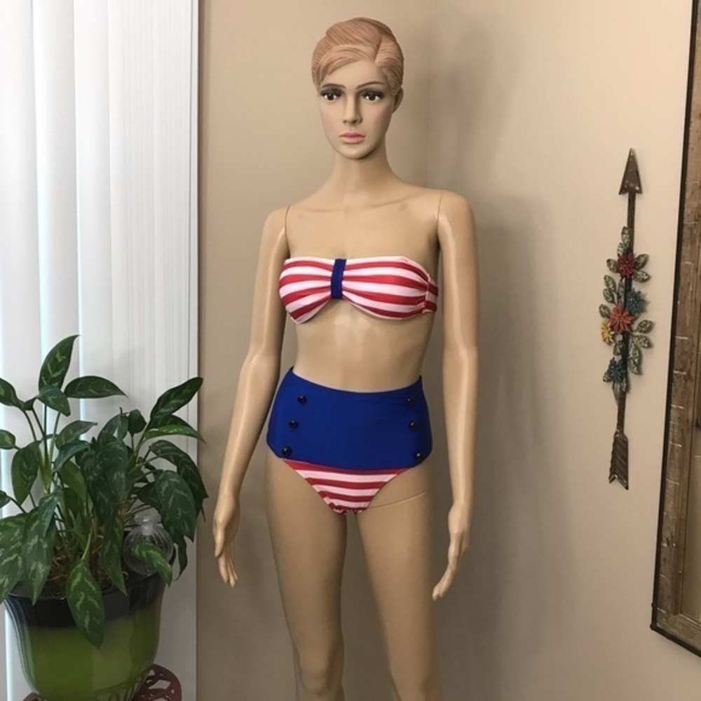 American High Waisted Bandeau 2 PC Bikini Sz-Small